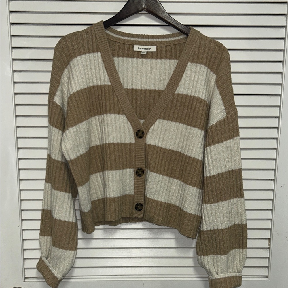 Francesca’s Brown and Cream Striped Crop Cardigan